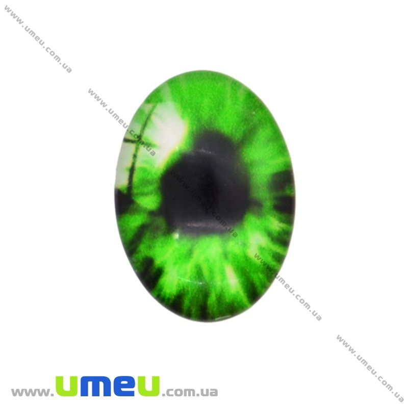 Кабошон скляний з принтом Око, 18х13 мм, Зелений, Овал (KAB-018703)