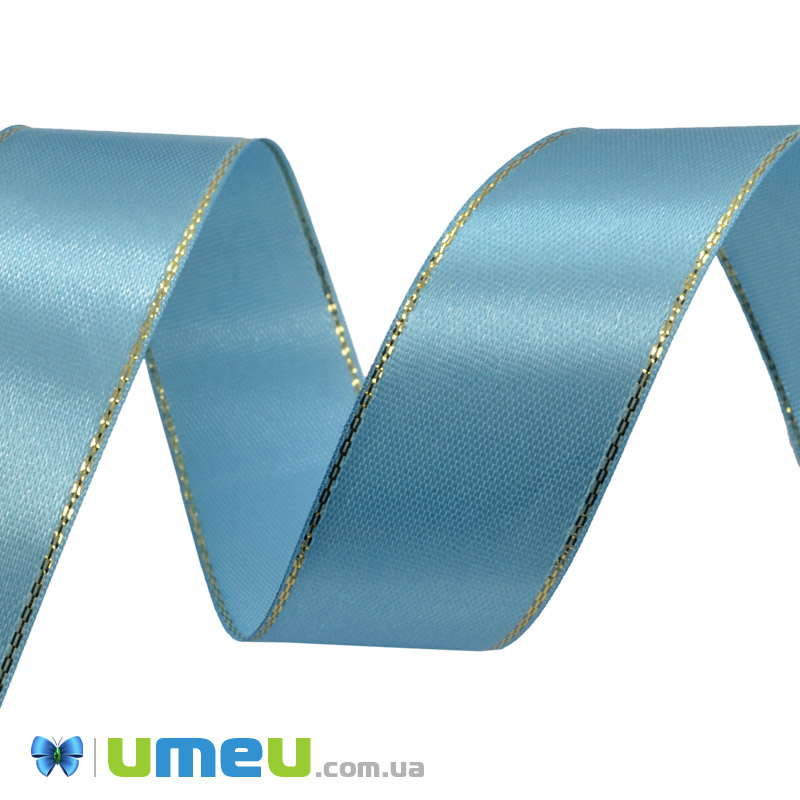 Атласная лента с люрексом, 25 мм, Голубая (LEN-039825)