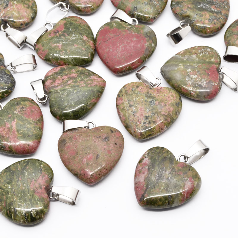 Подвеска Сердце, Натур. камень Унакит, 20х20 мм (POD-054334)