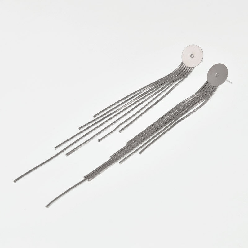 Пусети майданчиком 10 мм і ланцюжками, Латунь з покриттям Родій (STL-061309)