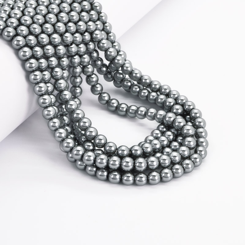 Бусины стеклянные Жемчуг Premium, 6 мм, Серые, Круглые (BUS-052060)