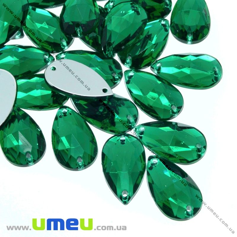 Пришивной кристалл пласт. Капля граненая, 13х8 мм, Изумрудный (KAB-030564)