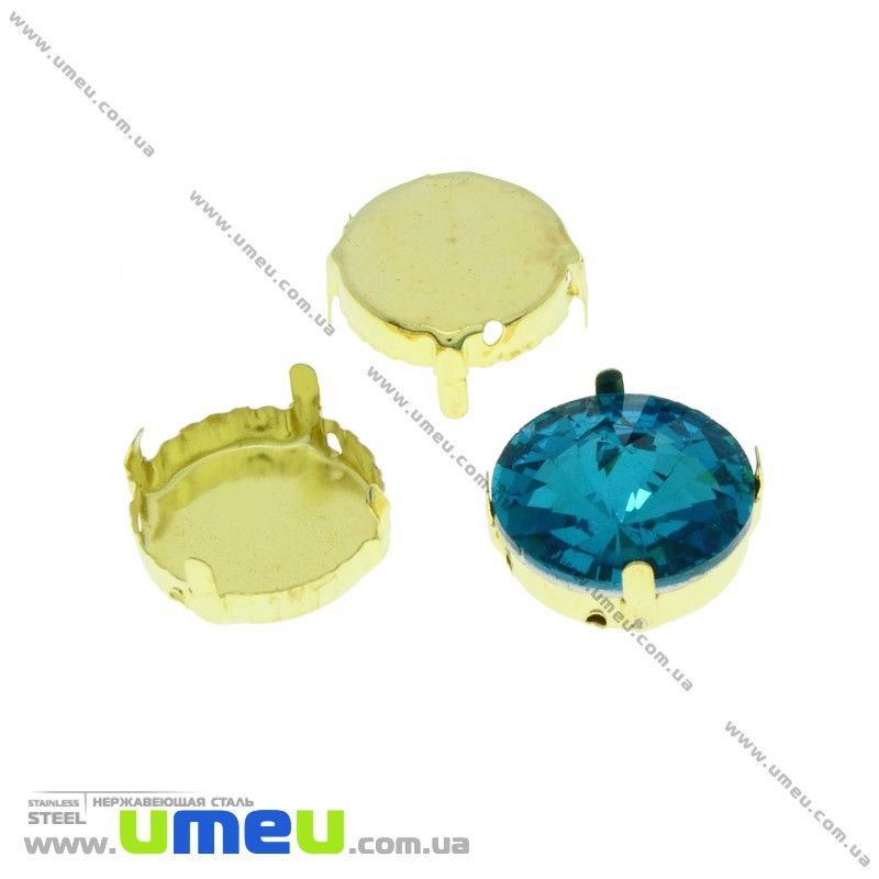 Оправа-цапы из нержавеющей стали под риволи Круглая, 16 мм, Золото (STL-029953)