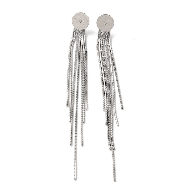 Пусети майданчиком 10 мм і ланцюжками, Латунь з покриттям Родій (STL-061309)