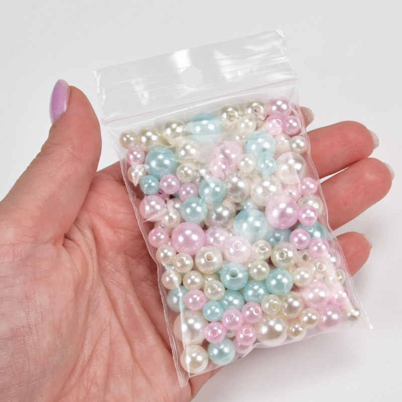 Бусины пластиковые Круглые, Жемчуг, 6-10 мм, Микс разноцветный (BUS-059764)