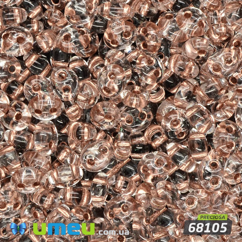 Бисер чешский Twin (Твин) №68105, 2,5х5 мм, Прозрачно-медный прокрашенный (BIS-024382)