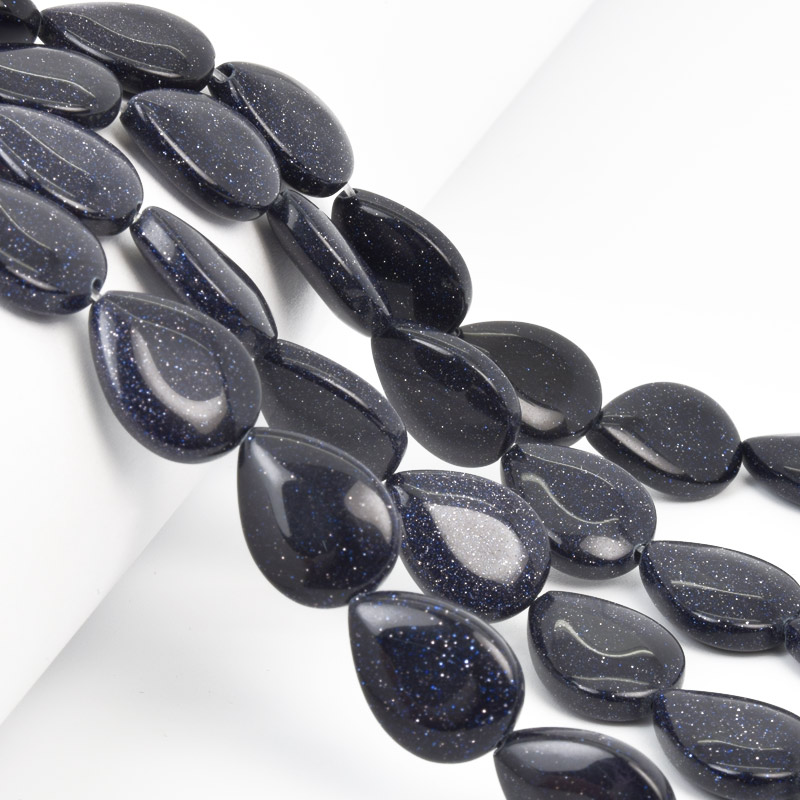 Бусины Авантюрин Золотой песок синий, Синт. камень, 18х13 мм, Капля, 19 см (BUS-058175)