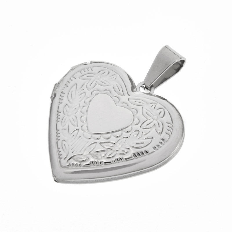 Медальон Сердце с узором из нержавеющей стали, 29х29х7 мм, Темное серебро (STL-061286)