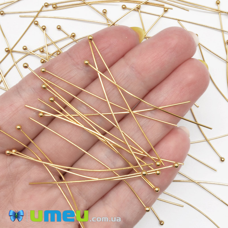 Гвоздики с шариком из нерж. стали, 50 мм, Покрытие 24 kt (STL-056233)