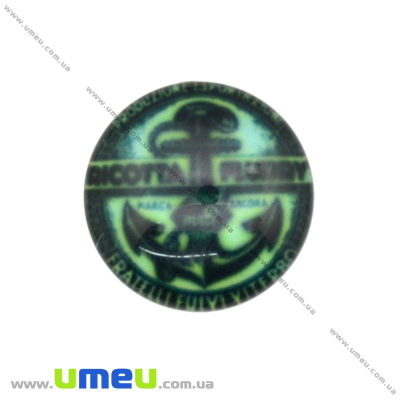 Кабошон стекл. с принтом Морской якорь, 16 мм, Круглый (KAB-017642)