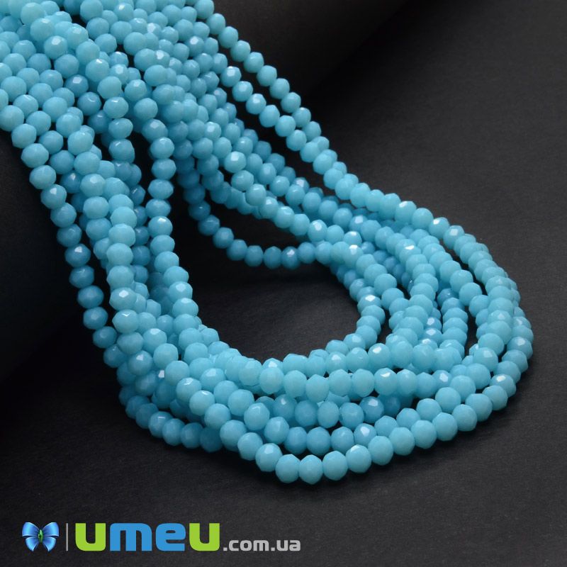 Намистини ронделі, 3,5х3 мм, Блакитні (BUS-049222)