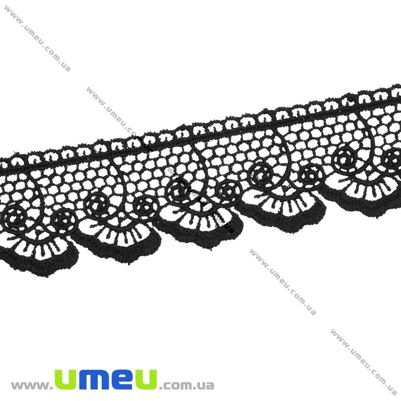 Мереживо плетене, 40 мм, Чорне (LEN-011862)