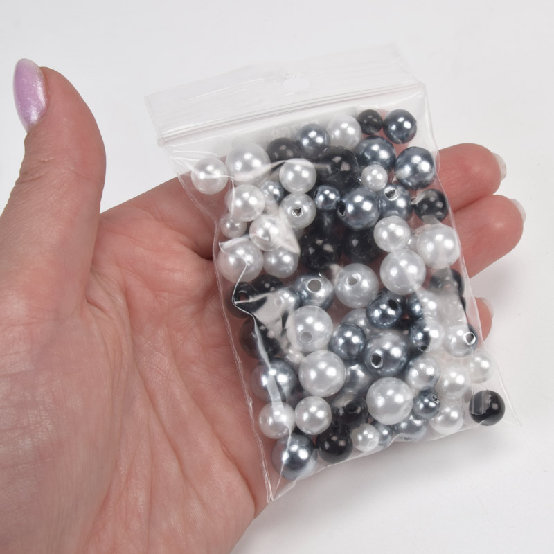 Намистини пластикові Круглі, Перли, 6-10 мм, Мікс чорно-білий (BUS-059768)