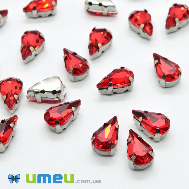 Шатон капля 10х6 мм, Темное серебро, Красный (KAB-038068)