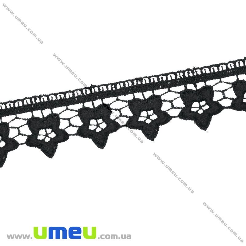 Кружево плетеное Цветы, 34 мм, Черное (LEN-011943)