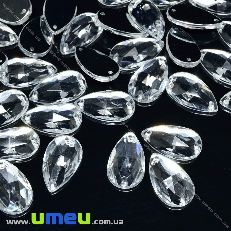 Пришивной кристалл пласт. Капля граненая, 20х12 мм, Белый (KAB-030608)