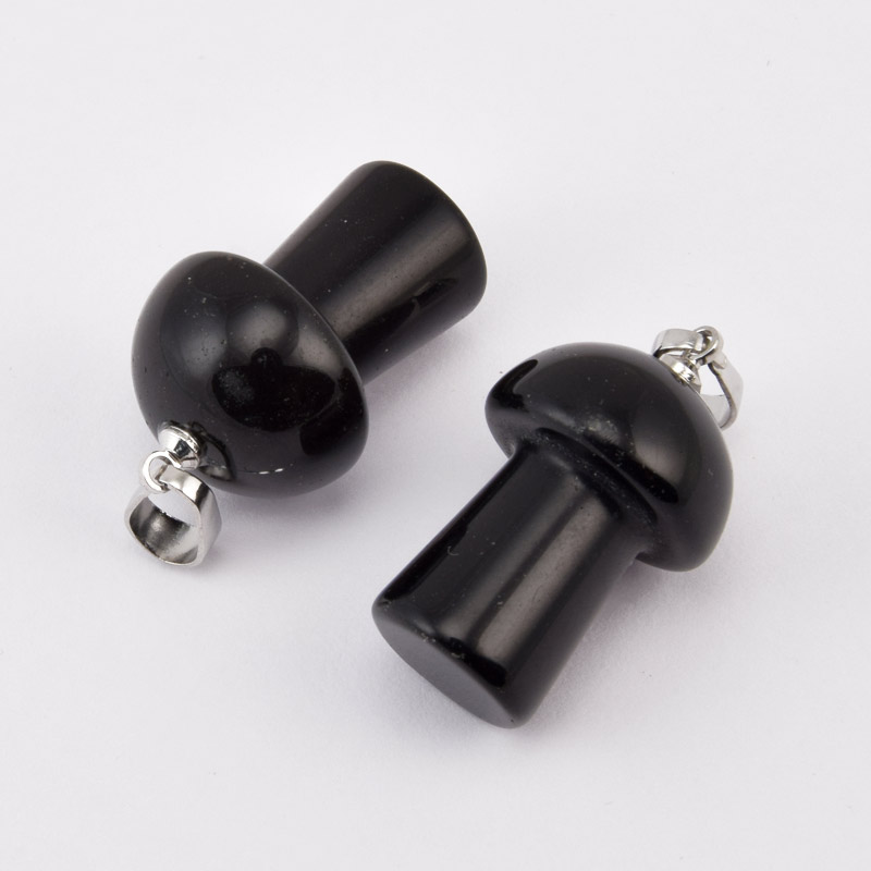 Підвіска Грибочок, Натур. камінь Обсидіан чорний, 25х15 мм (POD-058597)