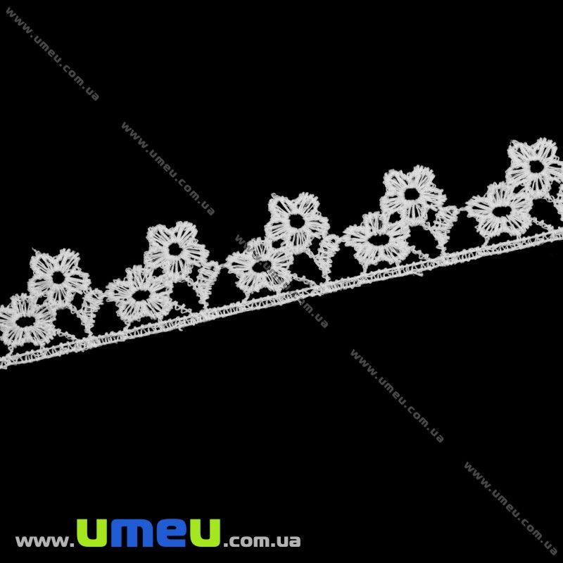 Кружево плетеное Цветы, 25 мм, Белое (LEN-011878)
