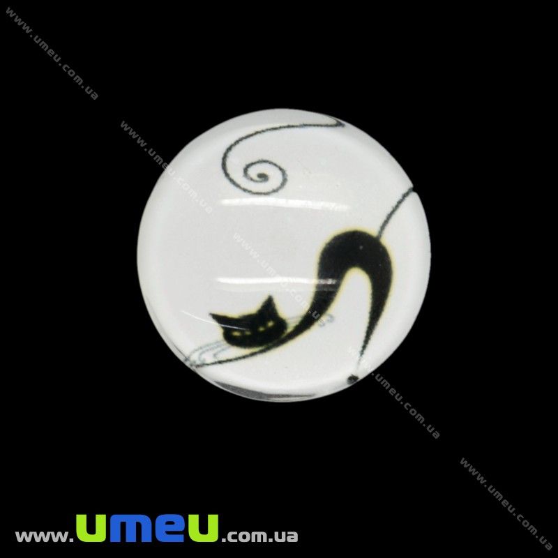 Кабошон стекл. с принтом Кот, 18 мм, Круглый (KAB-019950)