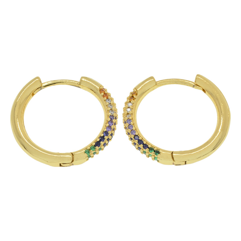 Сережки-кільця Huggie Позолота 18 kt зі стразами куб. цирконій, 20,5х20х2,5 мм (OSN-053096)