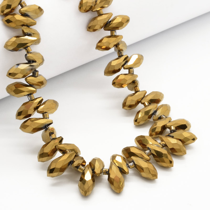 Бусины стеклянные, Капля граненая, 12х6 мм, Золотистые (BUS-052186)