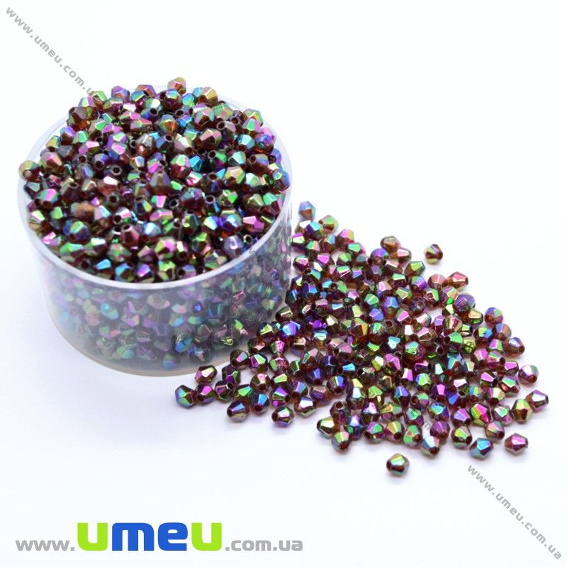 Бусины акриловые Биконусы, 4х4 мм, Коричневые АВ (BUS-018062)