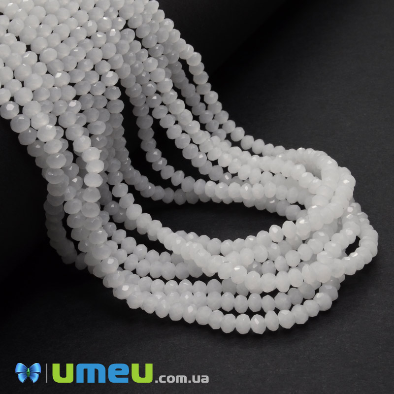 Намистини ронделі, 3,5х3 мм, Білі (імітація нефриту) (BUS-029918)