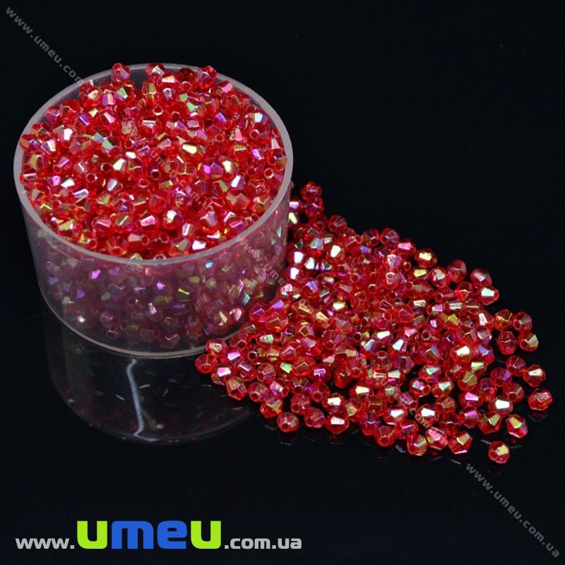 Намистина акрилова Біконус, 4х4 мм, Червона АВ (BUS-018054)