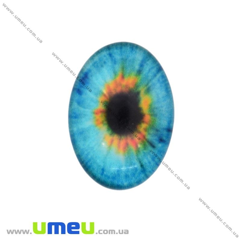 Кабошон скляний з принтом Око, 18х13 мм, Блакитний, Овал (KAB-018736)