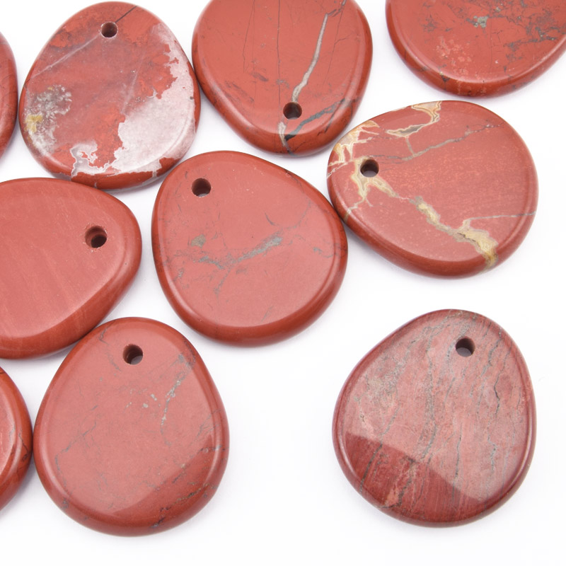 Подвеска Капля плоская, Натур. камень Яшма красная, 28х25 мм (POD-058646)