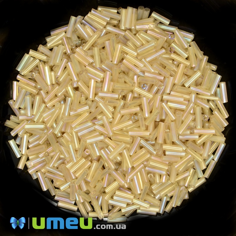 Бісер китайський стеклярус, 6 мм, Бежевий АВ прозорий (BIS-037764)