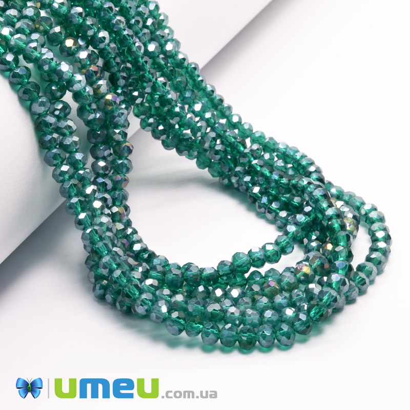 Бусины рондели, 4х3 мм, Изумрудные АВ (BUS-049072)