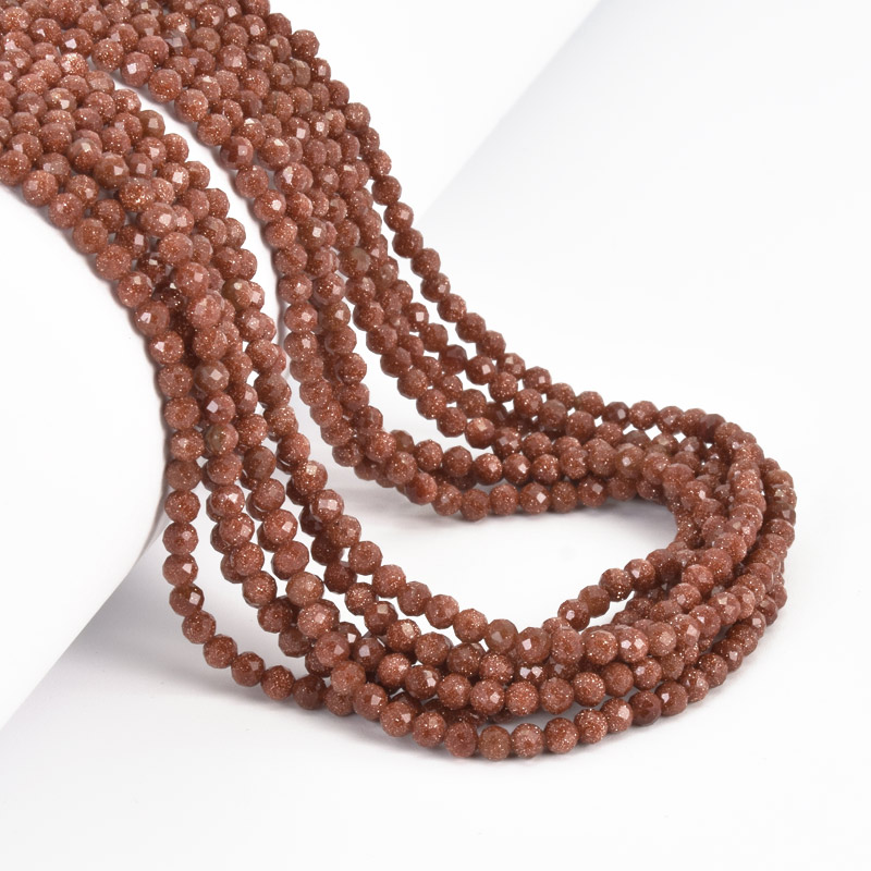 Бусины Авантюрин Золотой песок, Синт. камень, 3 мм, Круглые граненые (BUS-058198)