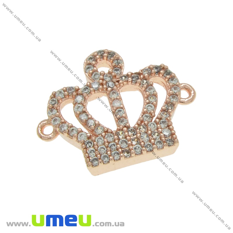 Конектор металевий з фіанітами Корона, 19х15 мм, Рожеве золото (KON-036743)