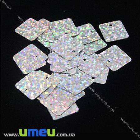 Пайетки Китай квадратные, 12,5х12,5 мм, Серебристые (PAI-013138)