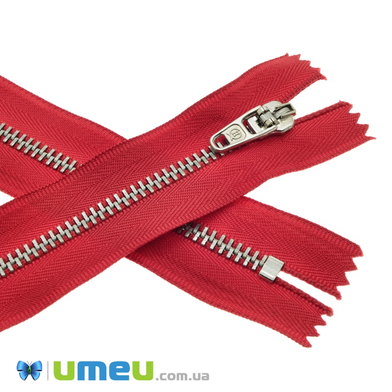 Молния брючная металлическая неразъемная, 18 см, Тип 4,5, Красная, Серебро (ZIP-037420)
