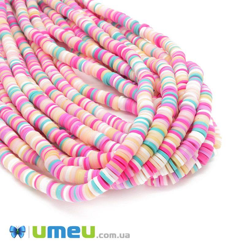 Намистини з полімерної глини, 6 мм, Мікс рожево-персиковий (BUS-044125)
