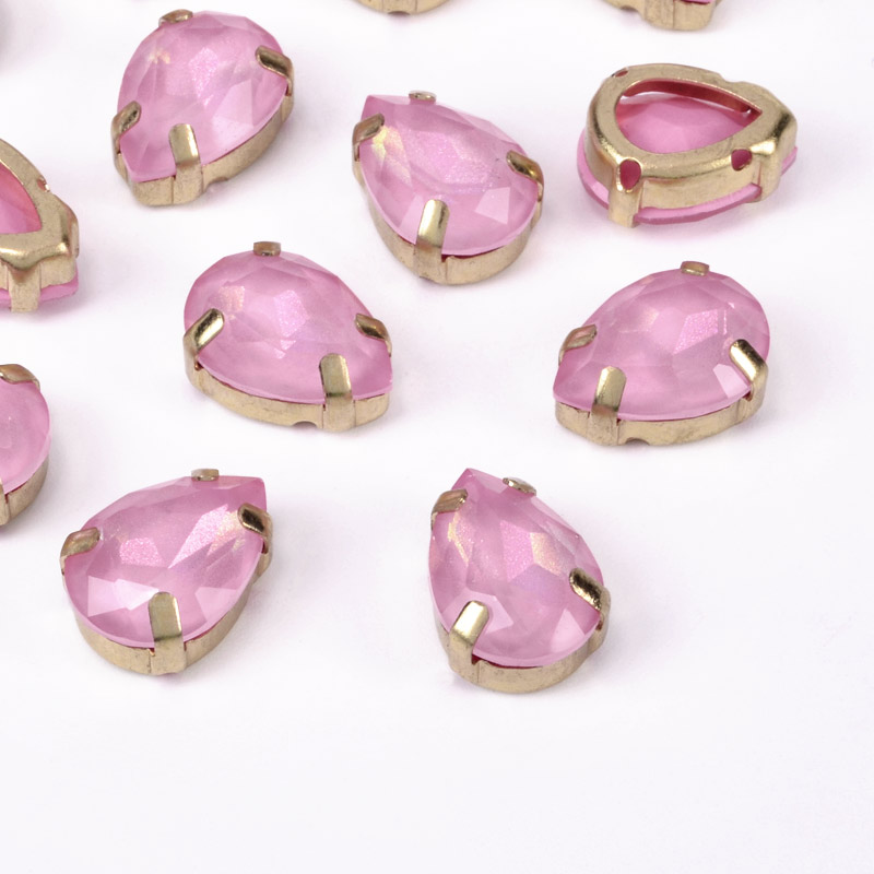 Шатон крапля 14х10 мм, Золото, Рожевий (KAB-052953)