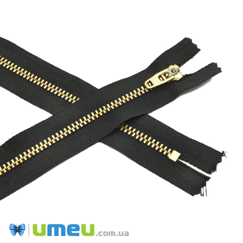 Молния брючная металлическая неразъемная YKK, 18 см, Тип 4,5, Черная, Золото (ZIP-041181)