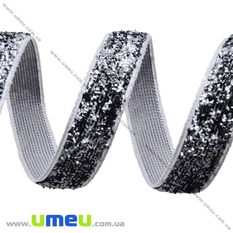 Лента бархатная с люрексом, 10 мм, Серая темная (LEN-027259)