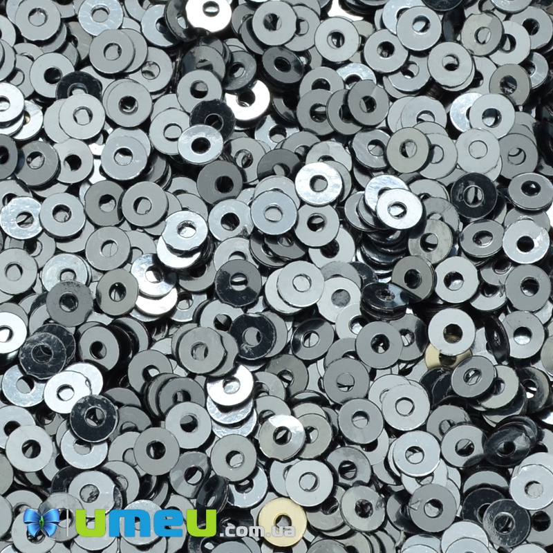 Пайетки Индия круглые плоские, 3 мм, Мокрый асфальт (PAI-037643)