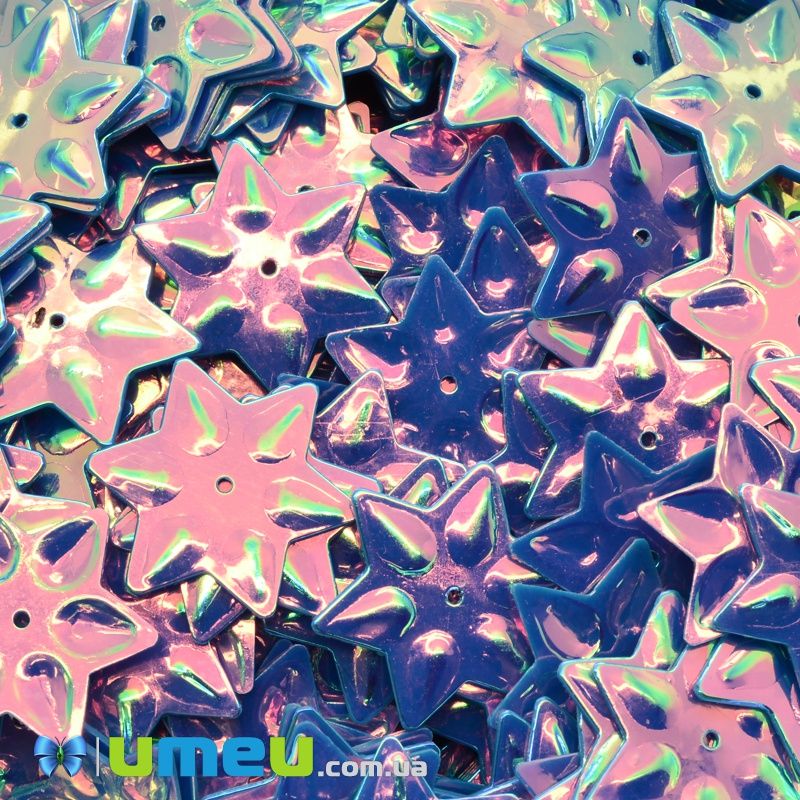 Пайетки Индия звезда, 20 мм, Голубые АВ (PAI-037892)