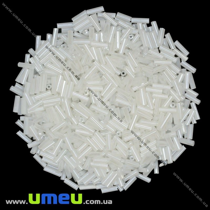 Бисер китайский стеклярус, 6 мм, Белый полупрозрачный перламутровый (BIS-001504)