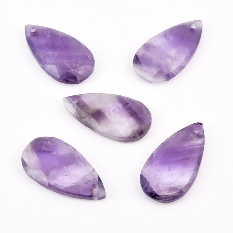 Подвеска Капля граненая, Натур. камень Аметист, 24,5х13 мм (POD-058666)