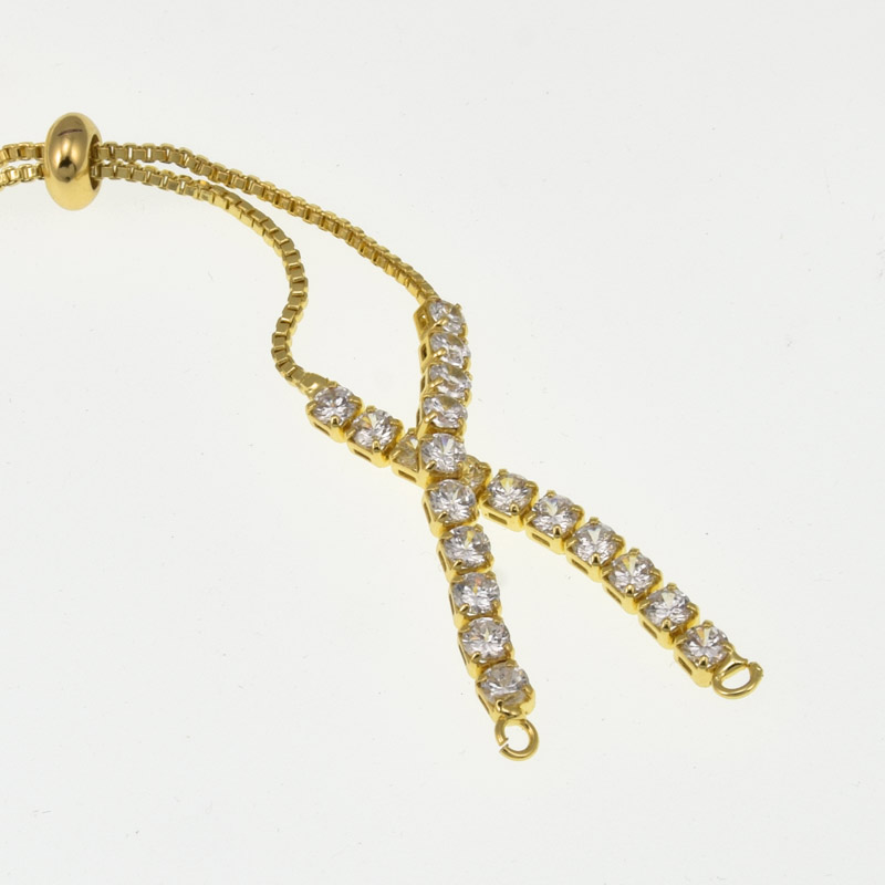 Застежка для браслета со стоппером, Стразы куб. цирконий, 12 см, Золото (STL-060892)