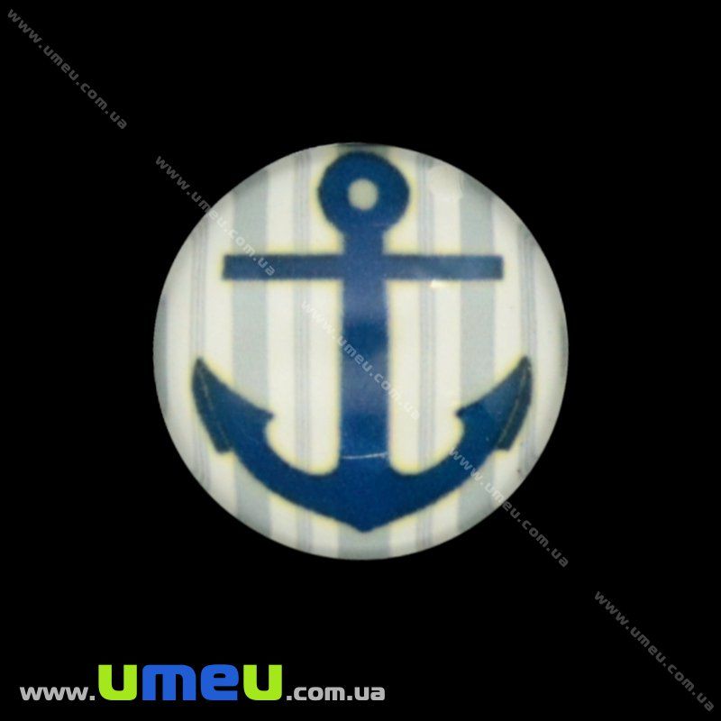 Кабошон стекл. с принтом Морской якорь, 16 мм, Круглый (KAB-017663)