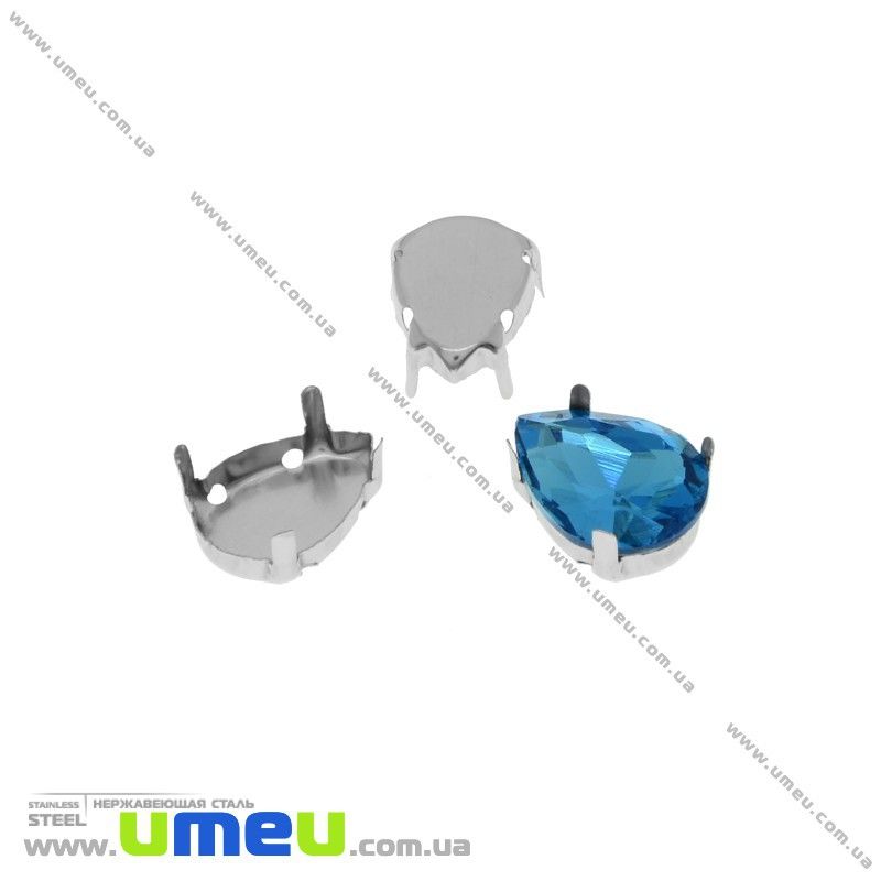 Оправа-цапы из нержавеющей стали под риволи Капля, 14х10 мм, Темное серебро (STL-029947)