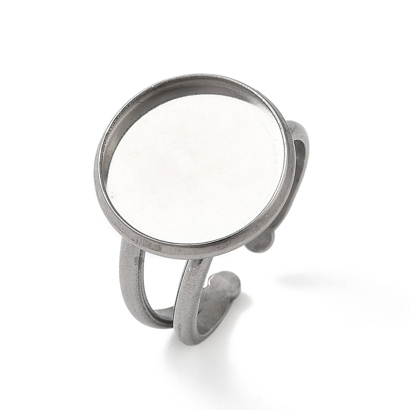 Каблучка з нерж. сталі під кабошон 14 мм, Темне срібло (OSN-060535)