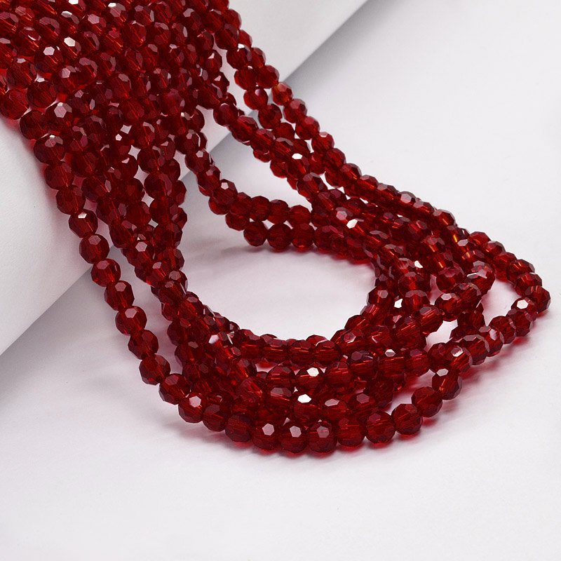 Намистини круглі грановані, 4 мм, Бордові (BUS-057344)