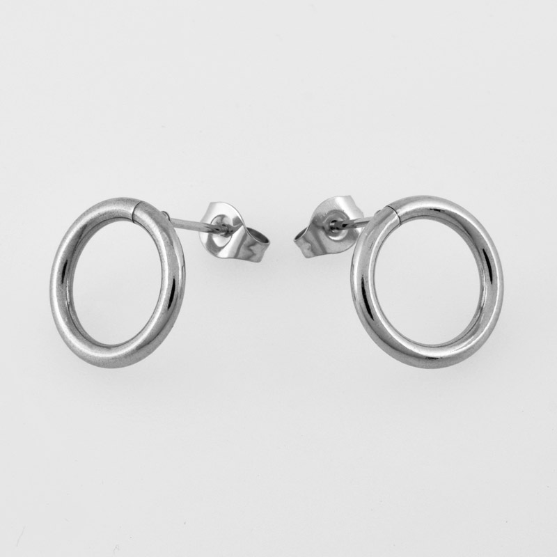 Пусеты из нерж. стали с заглушками, Круглые, 14х13 мм, Темное серебро (STL-058498)